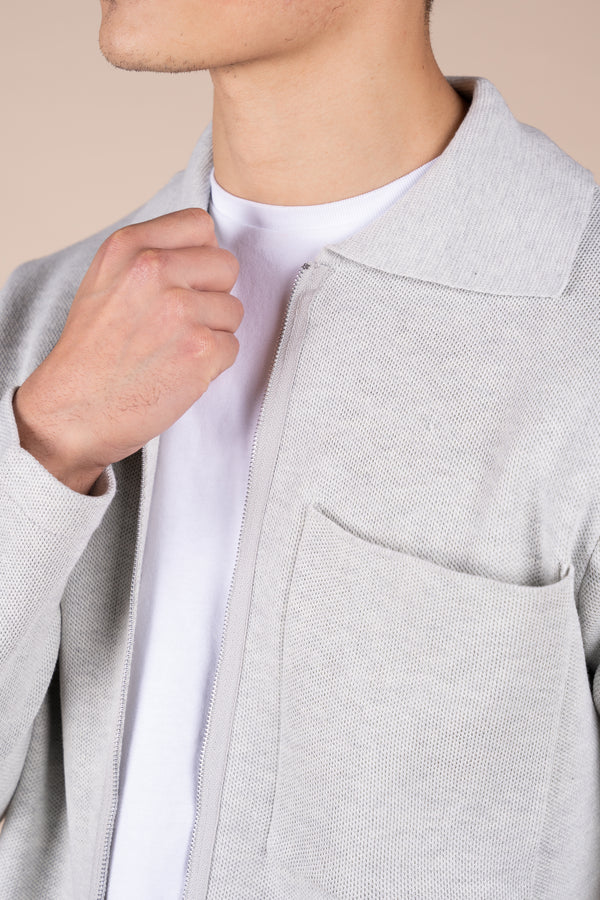 Collared Zip Up Cardigan - Grey