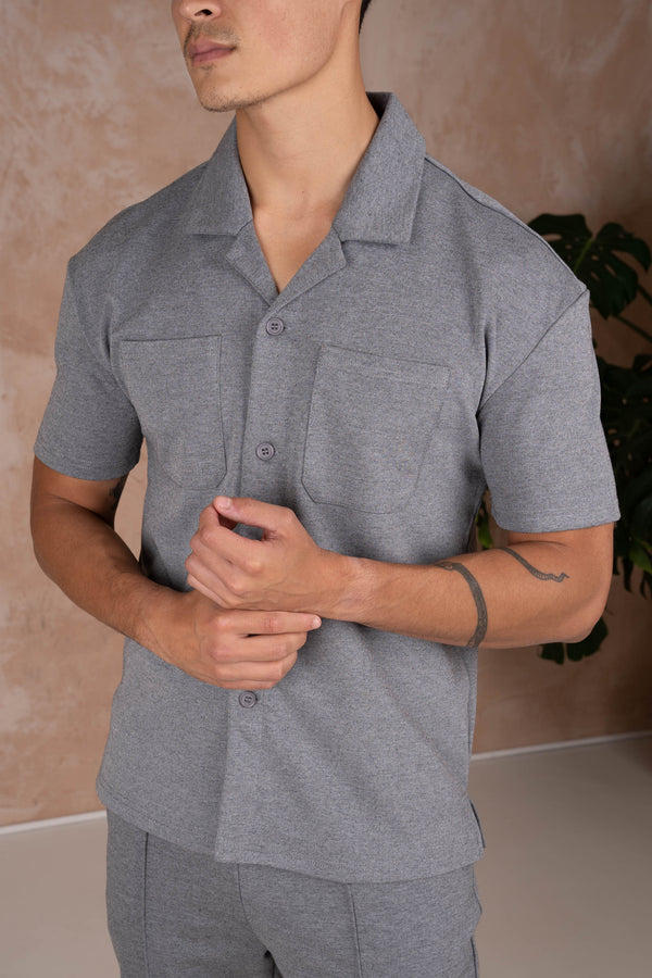 Marl Revere Collar Shirt - Grey