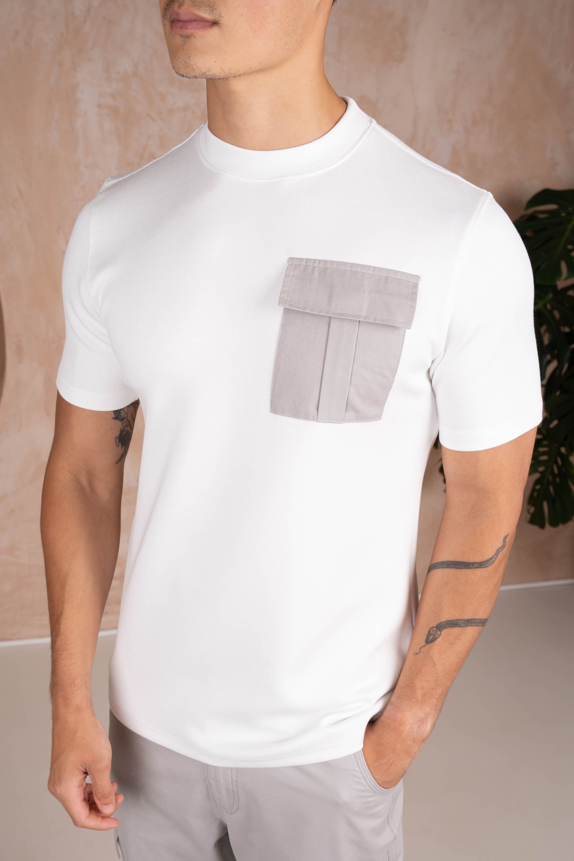 Premium Neo Pocket Patch T-Shirt - White/Grey