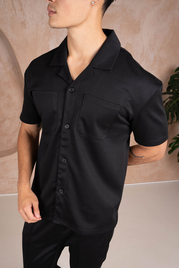 Marl Revere Collar Shirt - Black