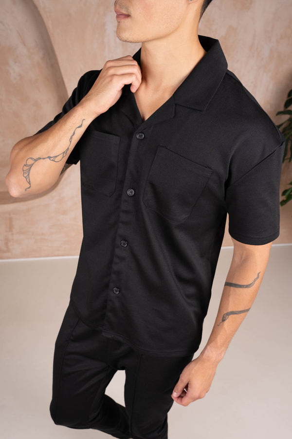 Marl Revere Collar Shirt - Black