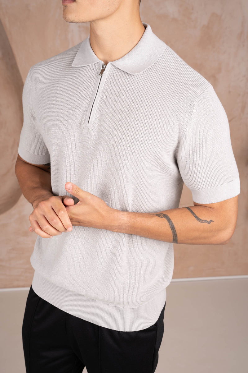 Premium Ribbed Knitted Polo Shirt - Grey