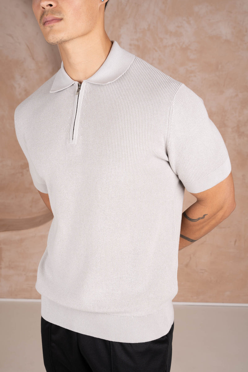 Premium Ribbed Knitted Polo Shirt - Grey