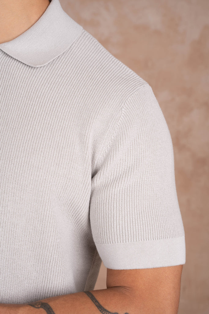 Premium Ribbed Knitted Polo Shirt - Grey