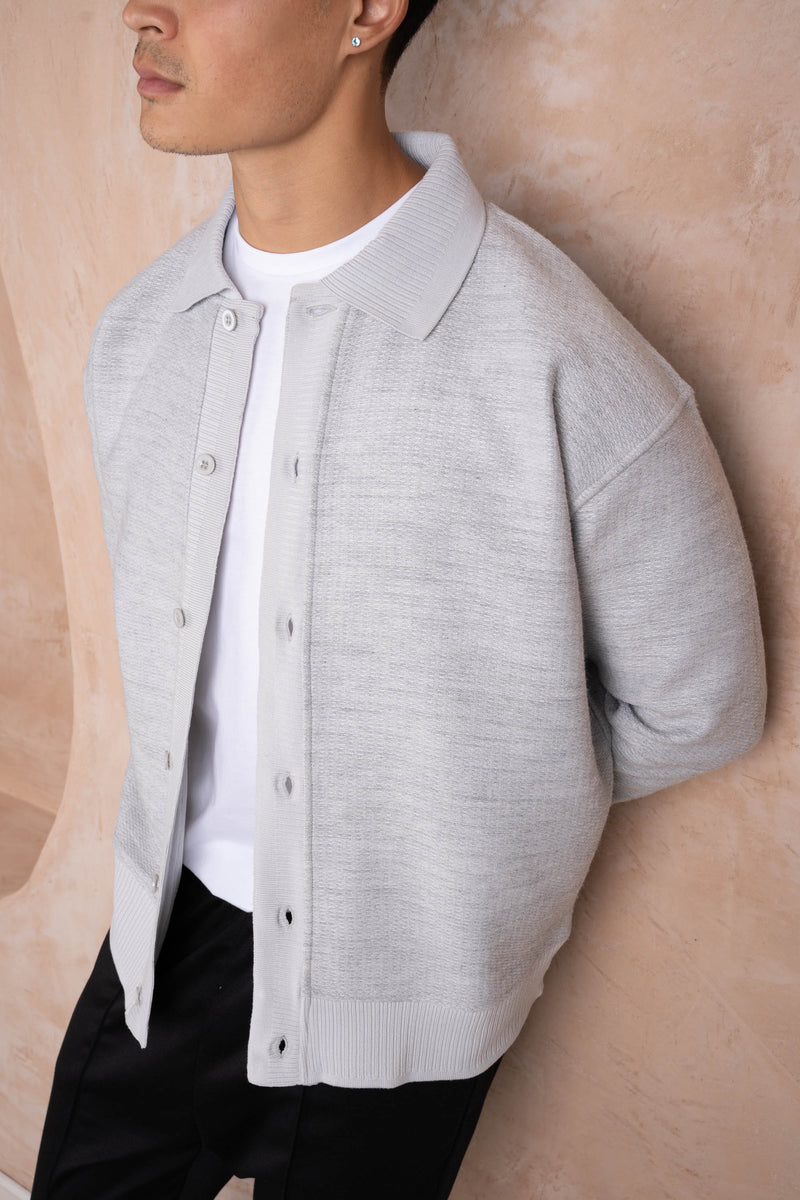 Premium Textured Cardigan - Light Grey