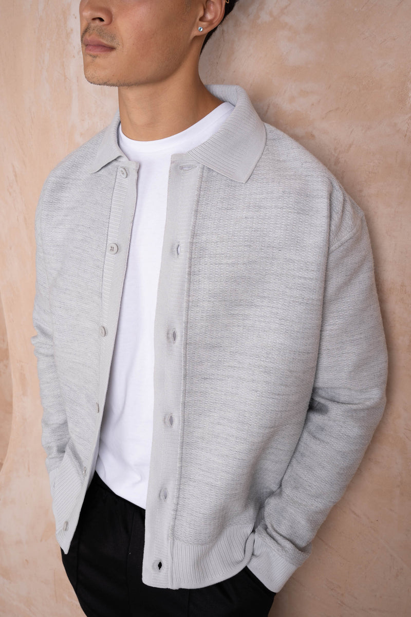 Premium Textured Cardigan - Light Grey