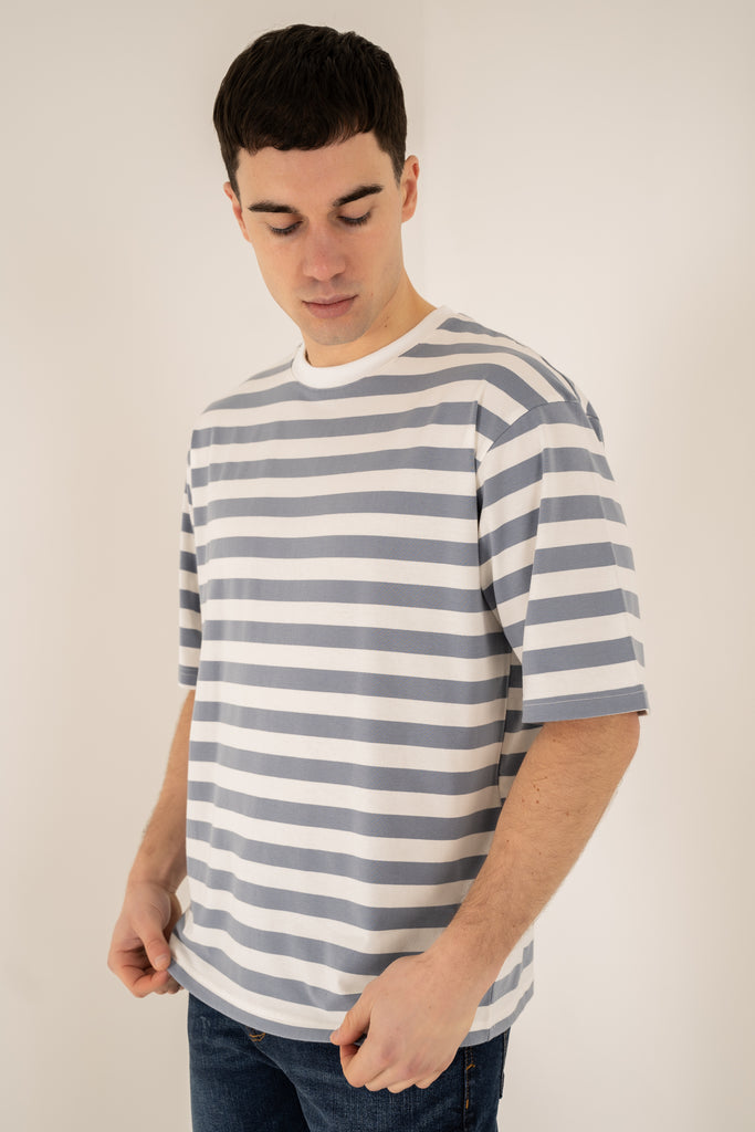 Relaxed Fit Stripe T-Shirt - Blue