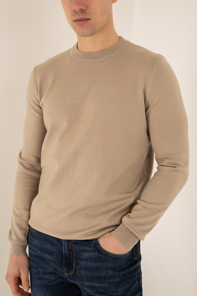 Ultra Fine Knit Crew Neck Jumper - Taupe