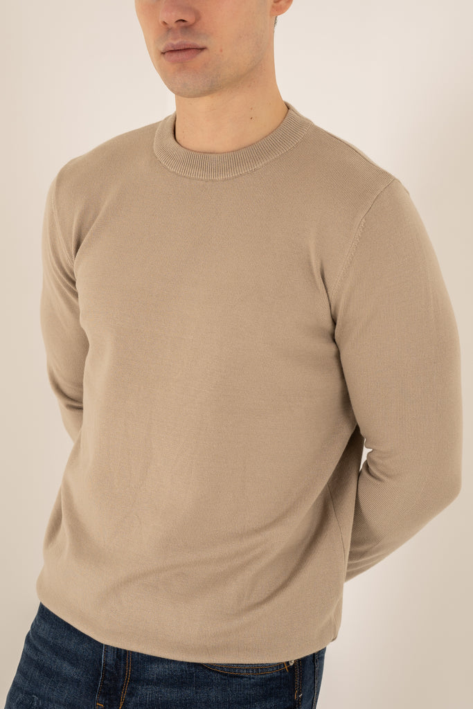 Ultra Fine Knit Crew Neck Jumper - Taupe
