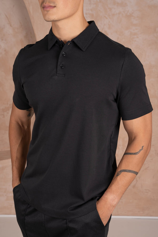 Premium Mercerised Cotton Polo - Black