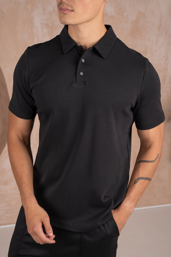 Premium Mercerised Cotton Polo - Black