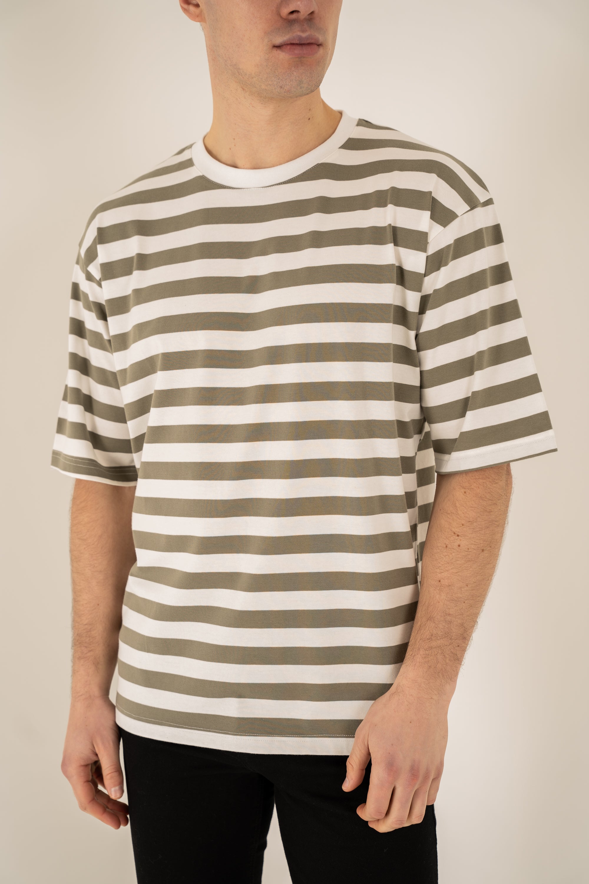 Relaxed Fit Stripe T-Shirt - Taupe