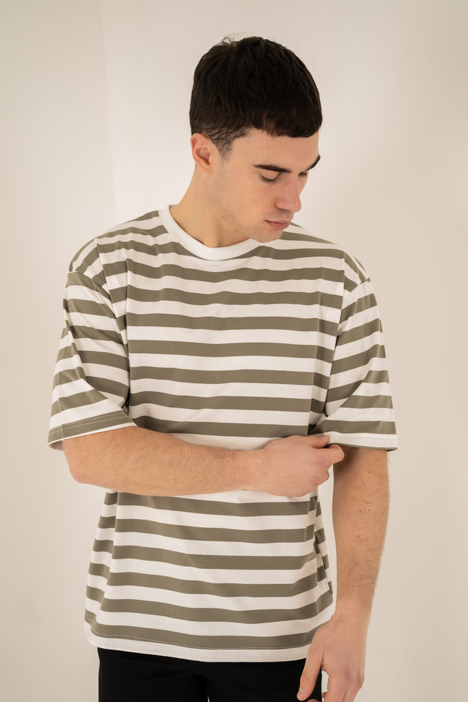 Relaxed Fit Stripe T-Shirt - Taupe