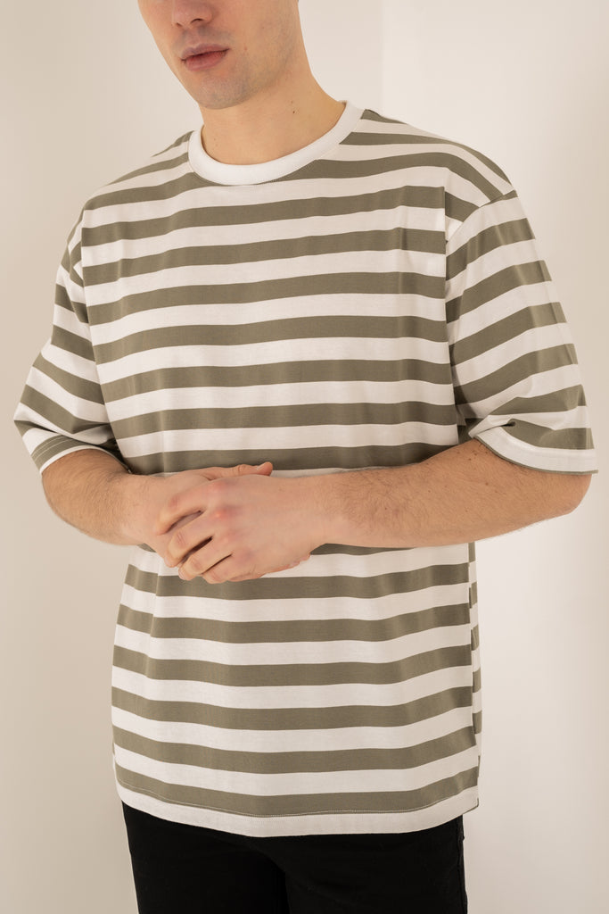 Relaxed Fit Stripe T-Shirt - Taupe