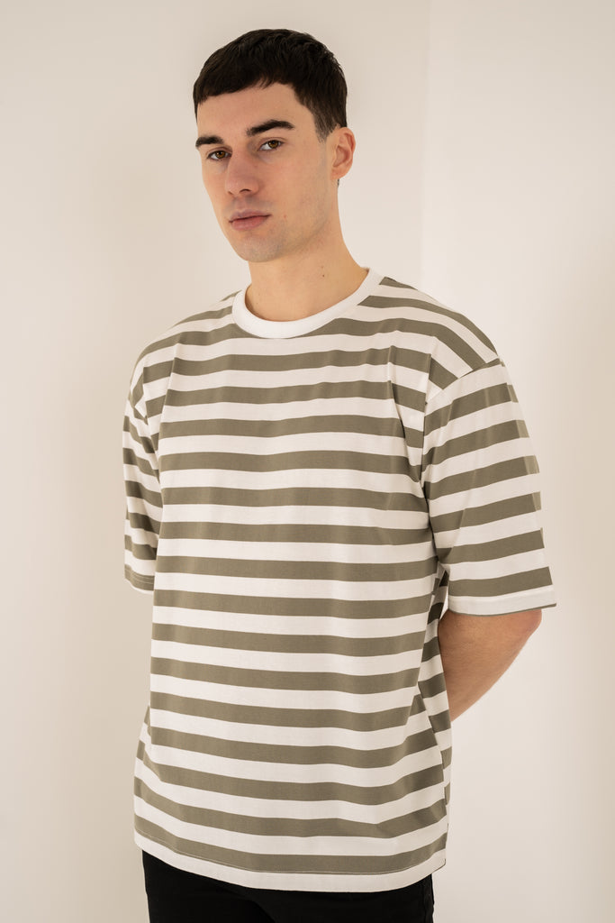 Relaxed Fit Stripe T-Shirt - Taupe