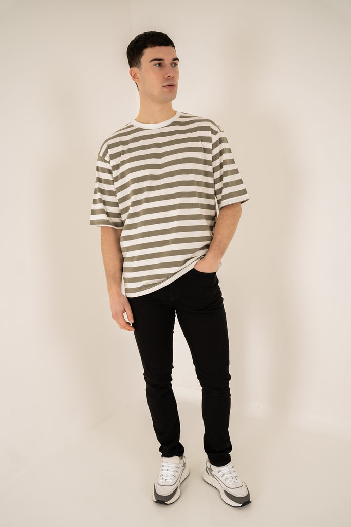 Relaxed Fit Stripe T-Shirt - Taupe