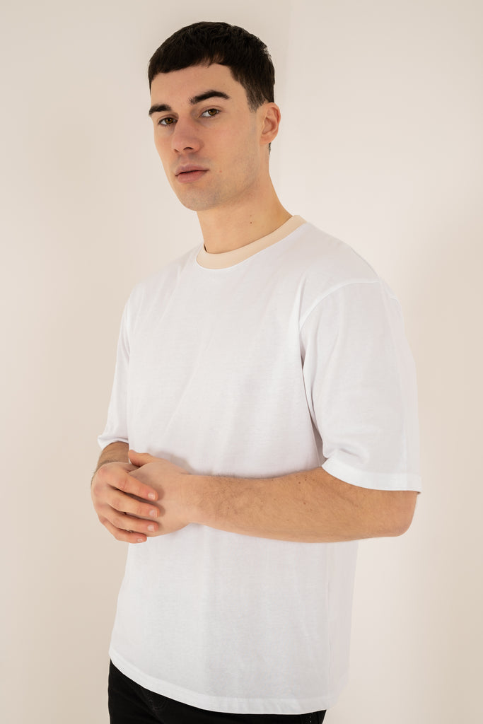 Relaxed Fit Contrast Neck T-Shirt - White