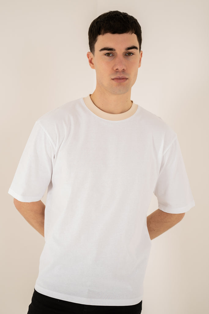 Relaxed Fit Contrast Neck T-Shirt - White