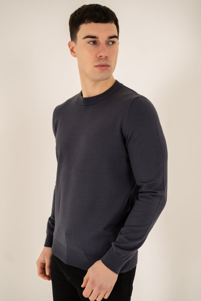 Ultra Fine Knit Crew Neck Jumper - Navy