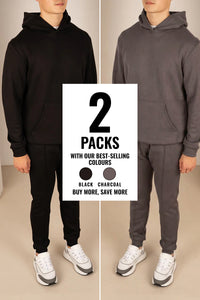 Essential Scuba Hoodie and Joggers Set - 2 Colours (Black and Charcoal) - 2 Pack