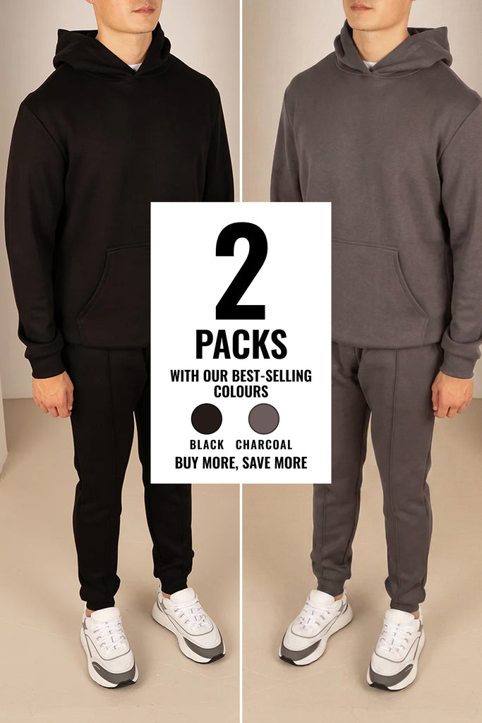 Essential Scuba Hoodie and Joggers Set - 2 Colours (Black and Charcoal) - 2 Pack