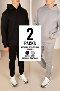 Essential Scuba Hoodie and Joggers Set - 2 Colours (Black and Grey) - 2 Pack