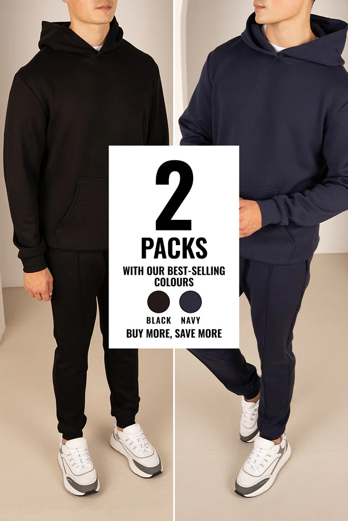 Essential Scuba Hoodie and Joggers Set - 2 Colours (Black and Navy) - 2 Pack