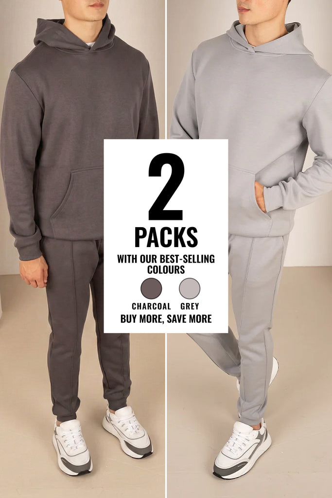Essential Scuba Hoodie and Joggers Set - 2 Colours (Charcoal and Grey) - 2 Pack