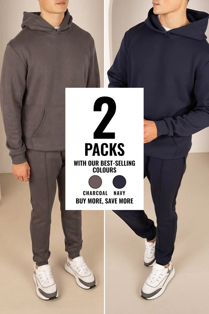 Essential Scuba Hoodie and Joggers Set - 2 Colours (Charcoal and Navy) - 2 Pack