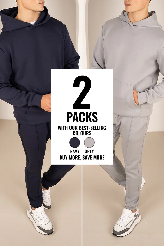 Essential Scuba Hoodie and Joggers Set - 2 Colours (Navy and Grey) - 2 Pack