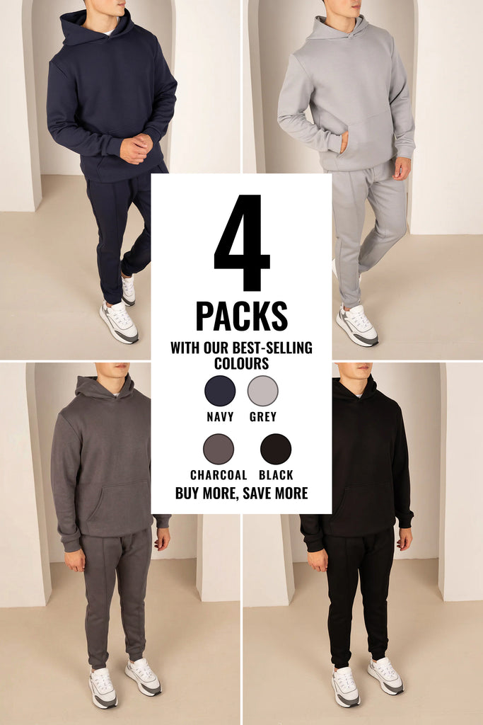 Essential Scuba Hoodie and Joggers Set - 4 Colours (Navy, Grey, Charcoal, Black) - 4 Pack