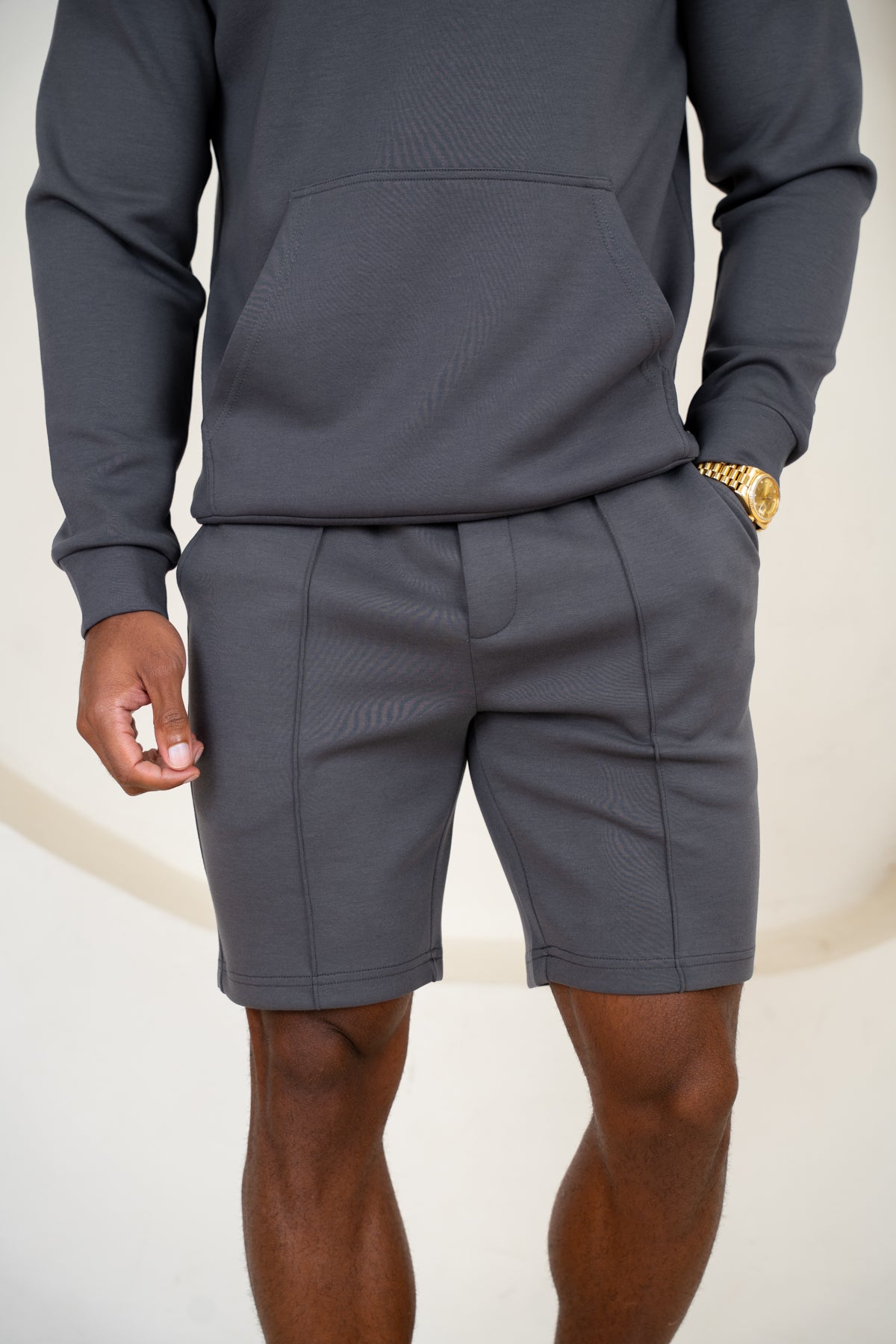 Short interlock à plis - Gris clair