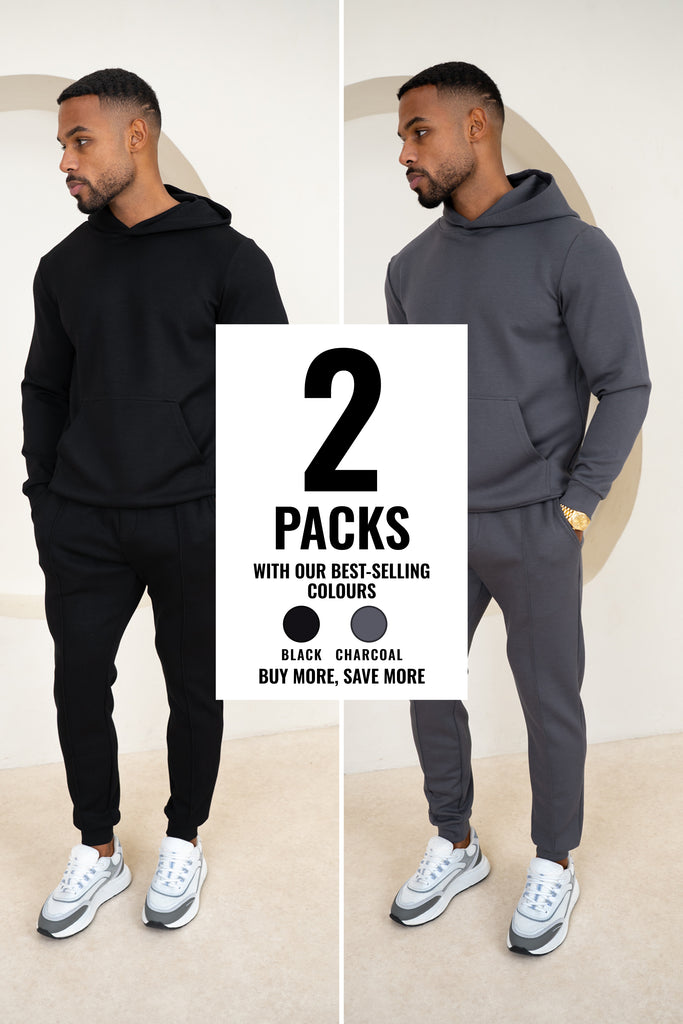 Ensemble Sweat à Capuche Scuba Essentiel et Pantalons de Jogging - 2 Couleurs (Noir et Charbon) - 2 Paquet