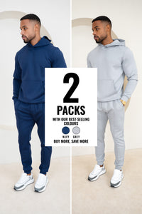 Essential Scuba Hoodie and Joggers Set - 2 Colours (Navy and Grey) - 2 Pack