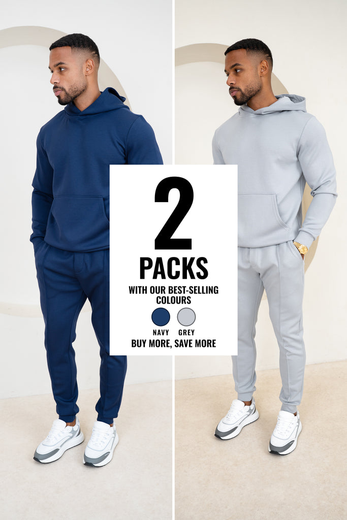 Ensemble Sweat à Capuche Essential Scuba et Joggers - 2 Couleurs (Marine et Gris) - Pack de 2