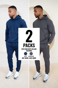 Essential Scuba Hoodie and Joggers Set - 2 Colours (Charcoal and Navy) - 2 Pack