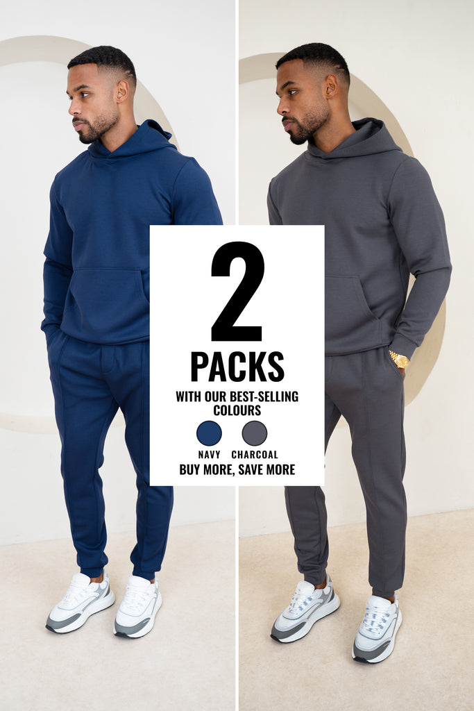 Ensemble Sweat à Capuche Essentiel et Pantalon de Jogging - 2 Couleurs (Charbon et Marine) - 2 Paquet