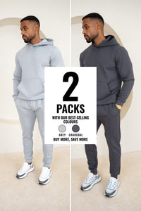 Essential Scuba Hoodie and Joggers Set - 2 Colours (Charcoal and Grey) - 2 Pack