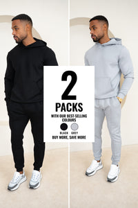 Essential Scuba Hoodie and Joggers Set - 2 Colours (Black and Grey) - 2 Pack