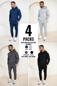Essential Scuba Hoodie and Joggers Set - 4 Colours (Navy, Grey, Charcoal, Black) - 4 Pack