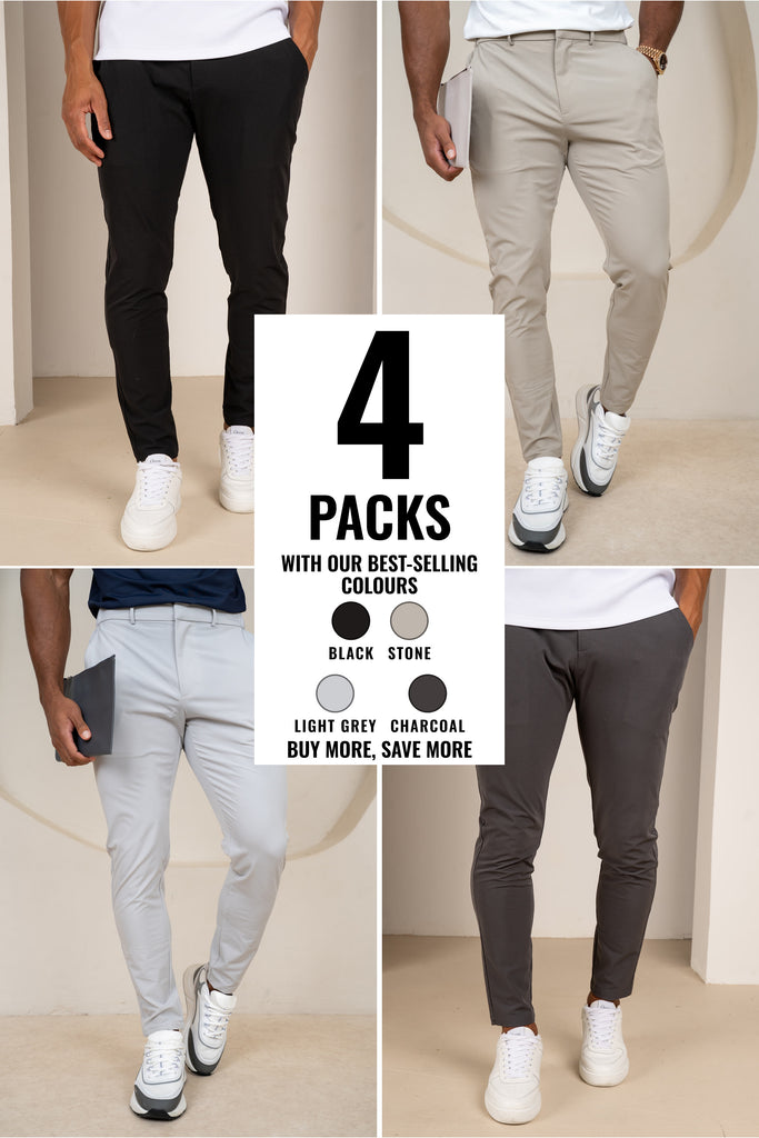 Everyday Trouser - 4 Colours (Stone, Charcoal, Light Grey, Black) - 4 Pack