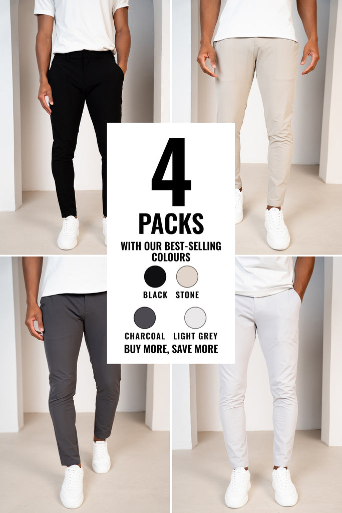 Everyday Trouser - 4 Colours (Stone, Charcoal, Light Grey, Black) - 4 Pack