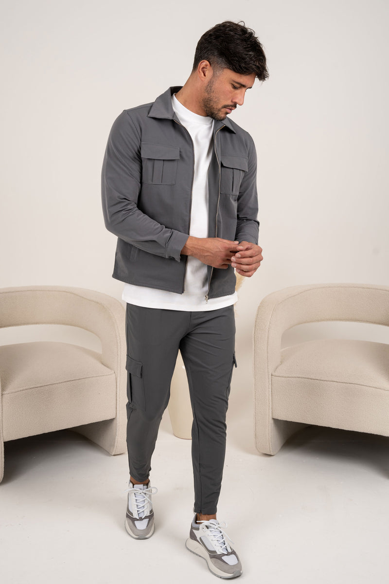Premium Detail Cargo Jacket - Charcoal