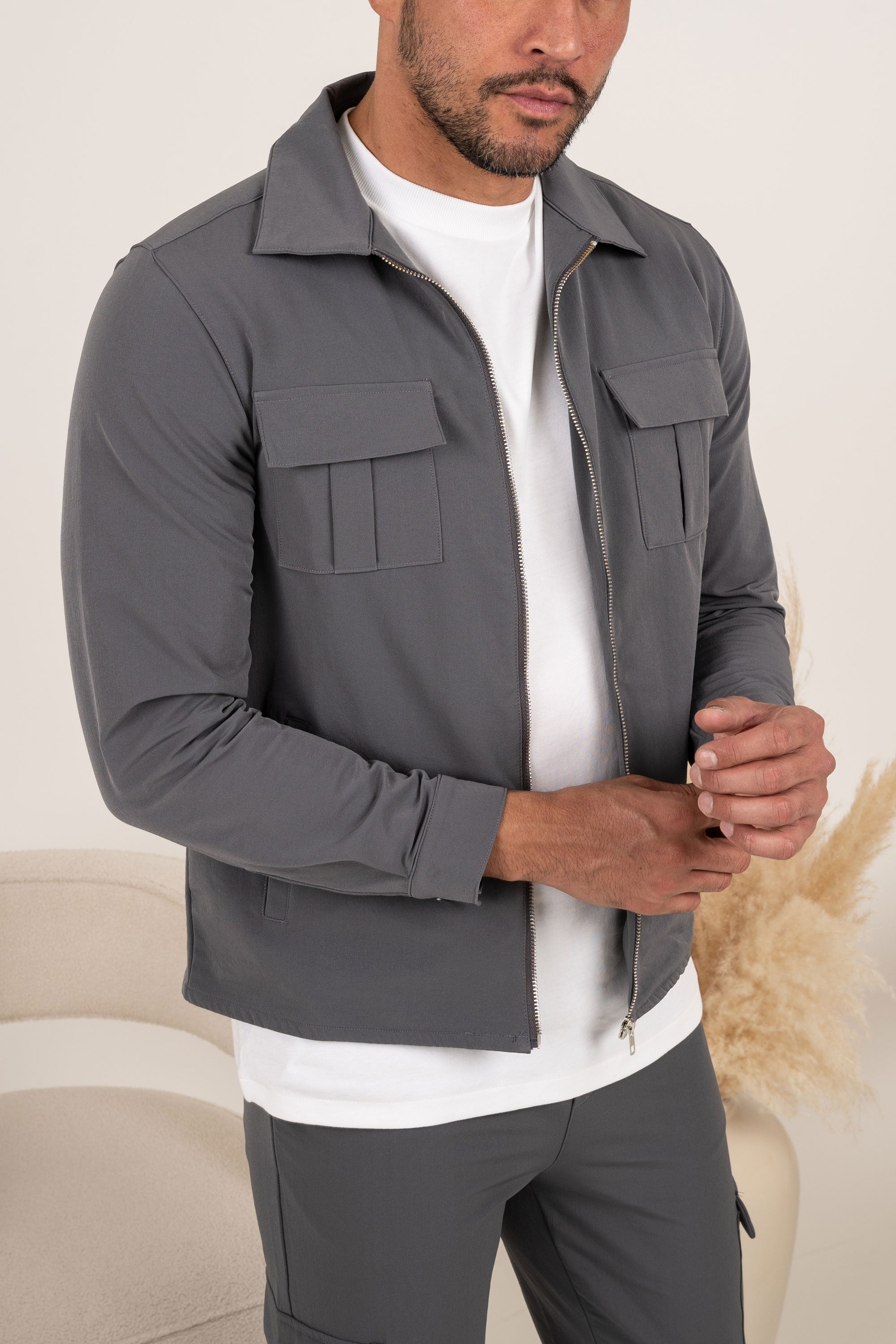 Premium Cargo Utility Jacket - Charcoal