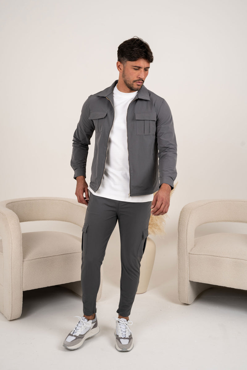 Premium Detail Cargo Jacket - Charcoal