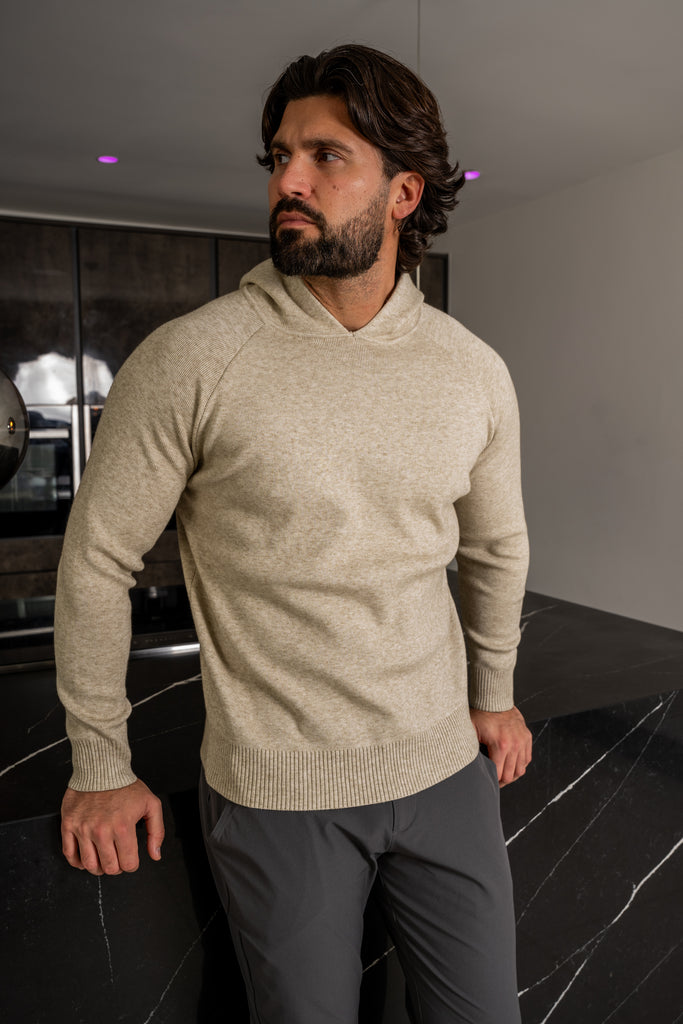 Slim Fit Knitted Hoodie - Oatmeal