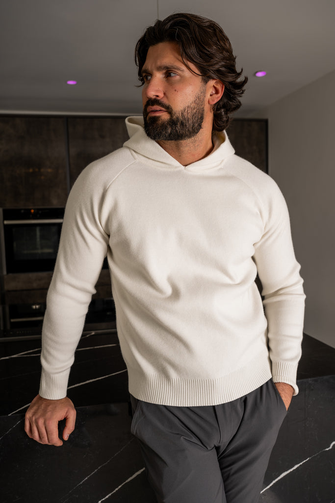 Slim Fit Knitted Hoodie - Off White