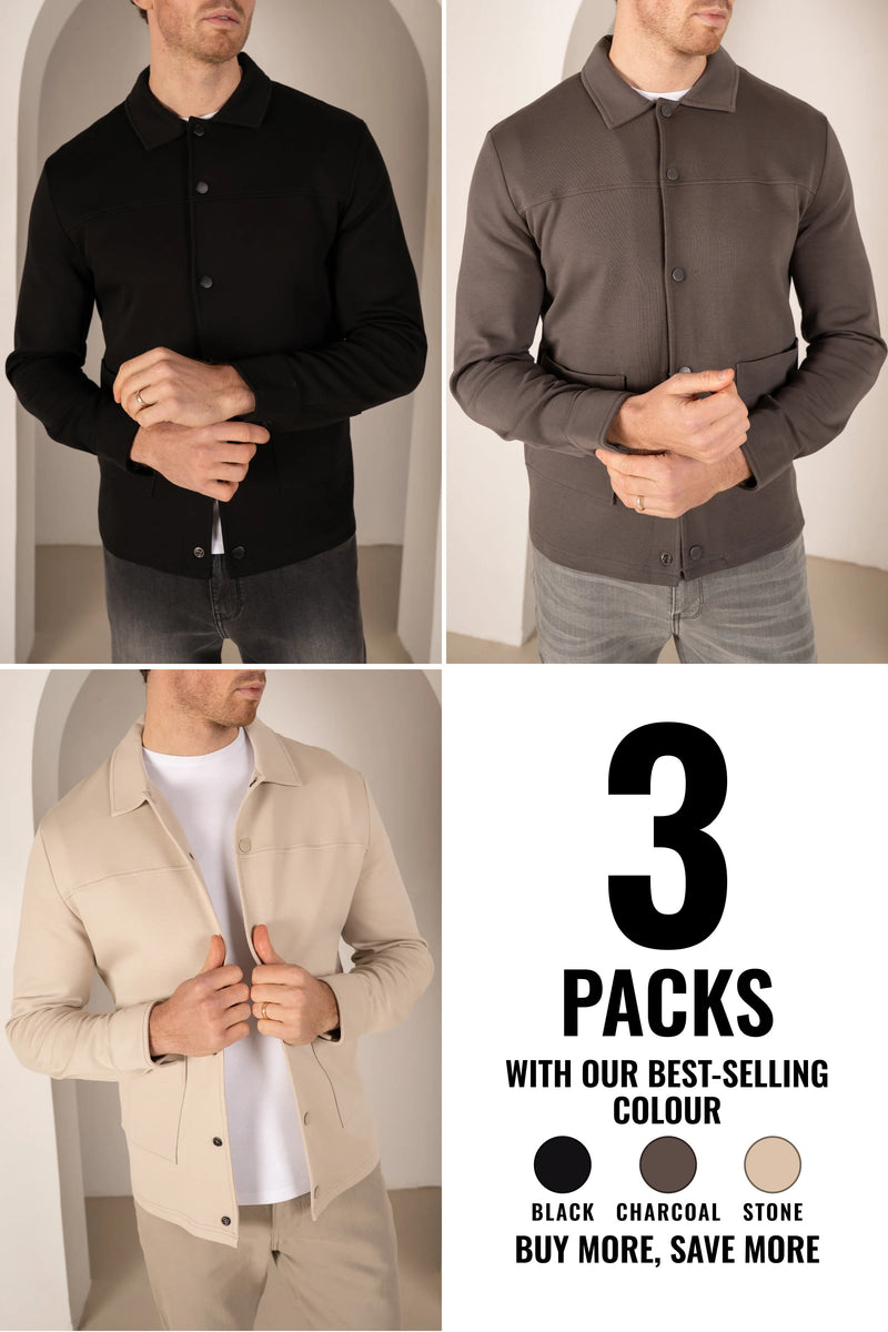 Interlock Overshirt - 3 Pack - 3 Colours (Black, Charcoal, Stone)