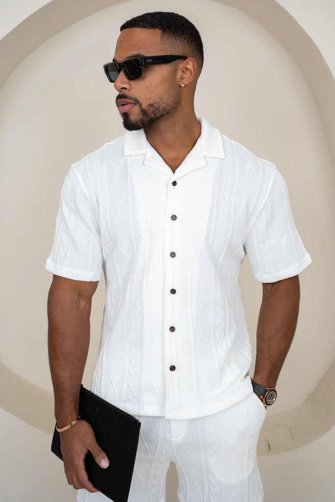 Chemise de villégiature oversize en jacquard - Blanc cassé