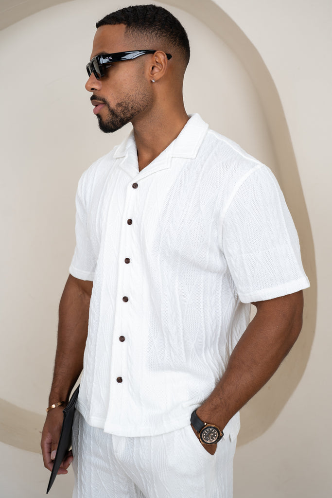 Chemise de villégiature oversize en jacquard - Blanc cassé